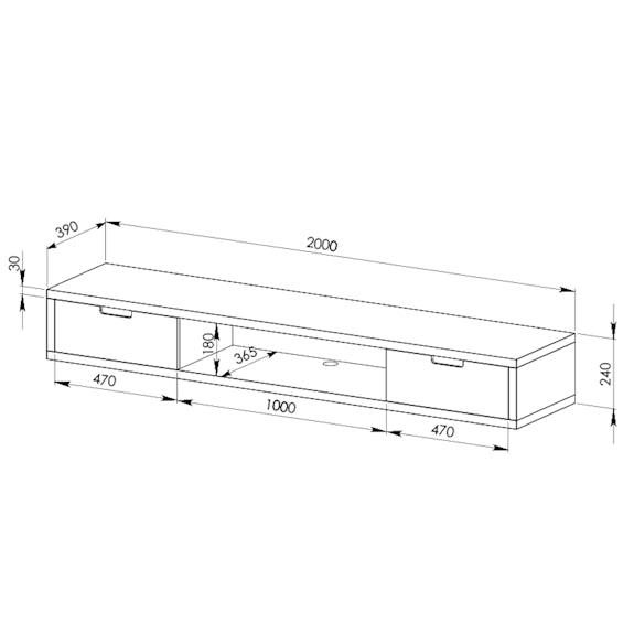 Air 2000mm Wall Mount Entertainment Unit - Light Oak/White