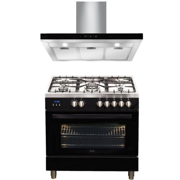 Artusi 90cm Dual Fuel Freestanding Cooker & T-Shape Slim Rangehood