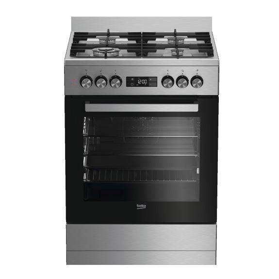 Beko 60cm 4 Burner Dual Fuel Upright Cooker - Stainless Steel