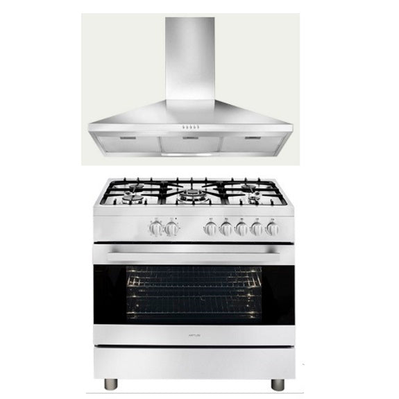 Artusi 90cm Dual Fuel Cooker and Rangehood Pack - Stainless Steel
