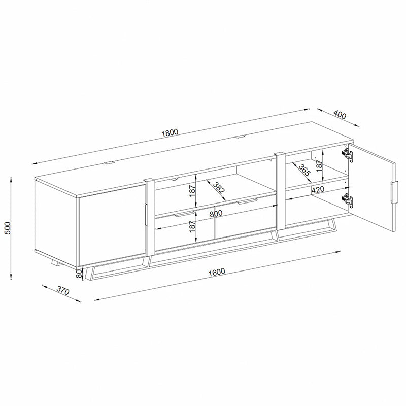 Capri 1800mm Entertainment Unit - Dark Oak/Black