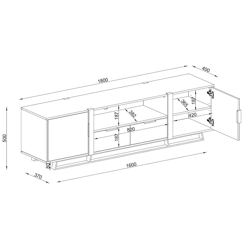Capri 1800mm Entertainment Unit - Black Oak/Gold