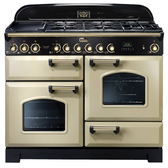 Falcon Classic Deluxe 110cm Dual Fuel Cooker - Cream & Brass
