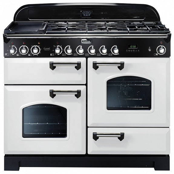 Falcon Classic Deluxe 110cm Dual Fuel Freestanding Cooker - White & Chrome