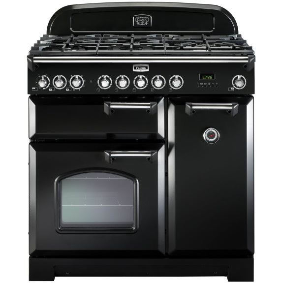 FALCON CLASSIC DELUXE DUAL FUEL COOKER BLACK - CHROME 90cm