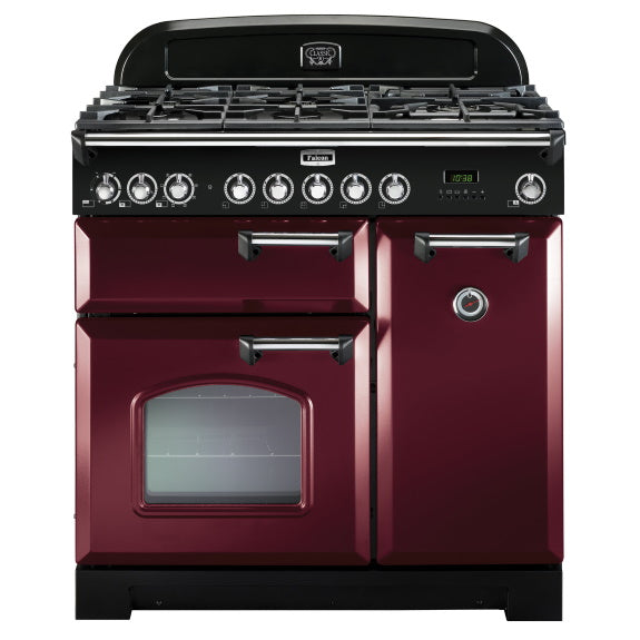 Falcon Classic Deluxe 90cm Dual Fuel Cooker - Cranberry/Chrome