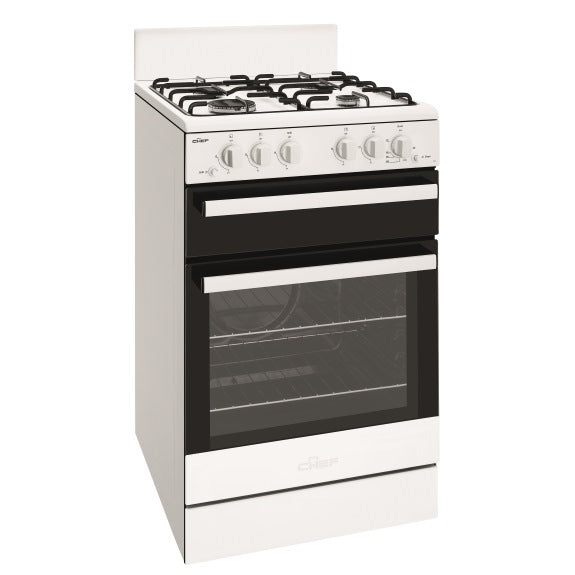 Chef 54cm Gas Upright Cooker - White