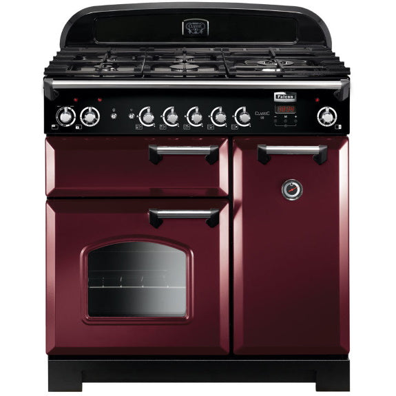 Falcon Classic 90cm Dual Fuel Cooker - Cranberry & Chrome