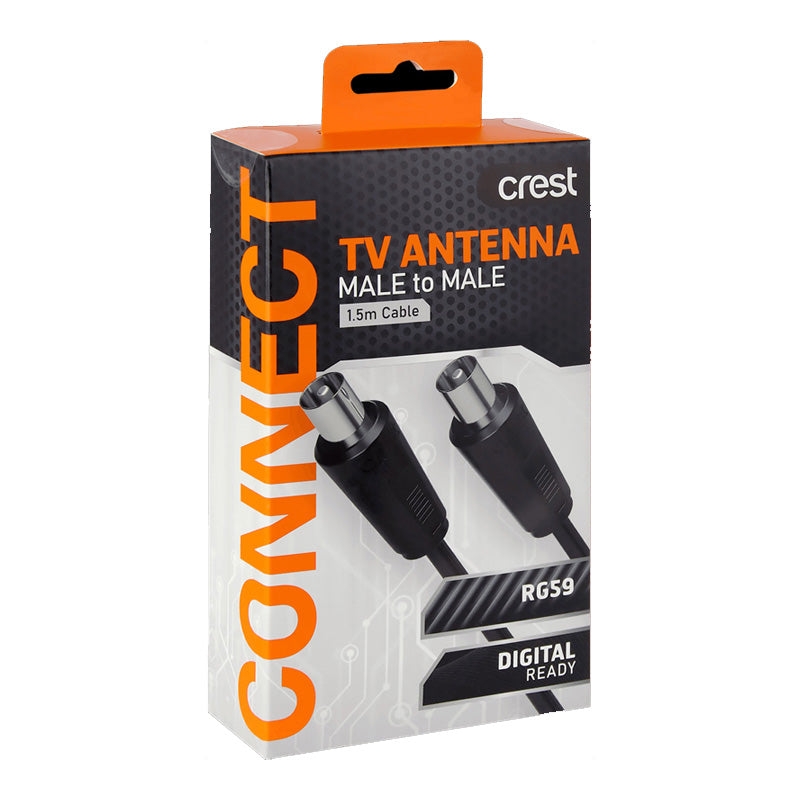 CREST ANTENNA CABLE DUAL SHIELD MALE TO MALE CONNECTOR BLACK 1.5m