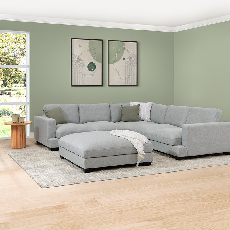 Daria 5 Seater Corner Fabric Lounge with Ottoman - Light Grey