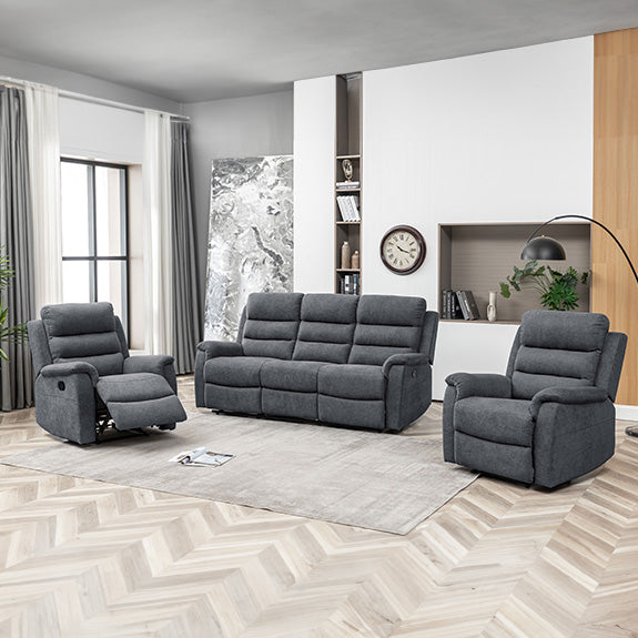 Edison 3+1+1 Fabric Recliner Lounge Suite - Charcoal