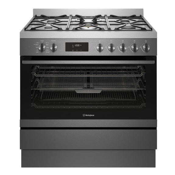 Westinghouse 90cm 5 Burner Pyrolytic Freestanding Cooker - Dark Stainless Steel