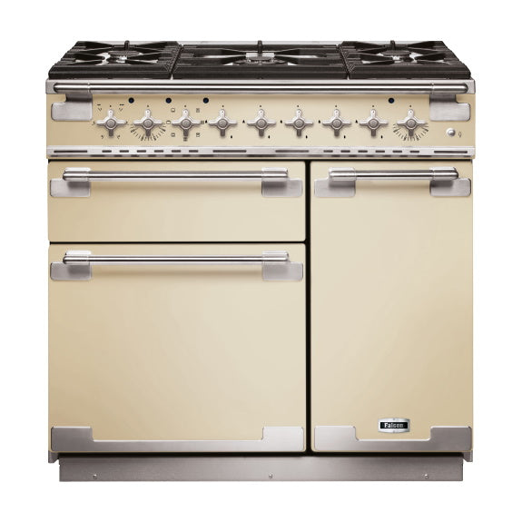 Falcon Elise 90cm 5 Burner Dual Fuel Cooker - Cream and Nickel