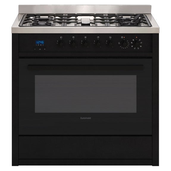Euromaid 90cm 5 Burner Dual Fuel Cooker - Matte Black
