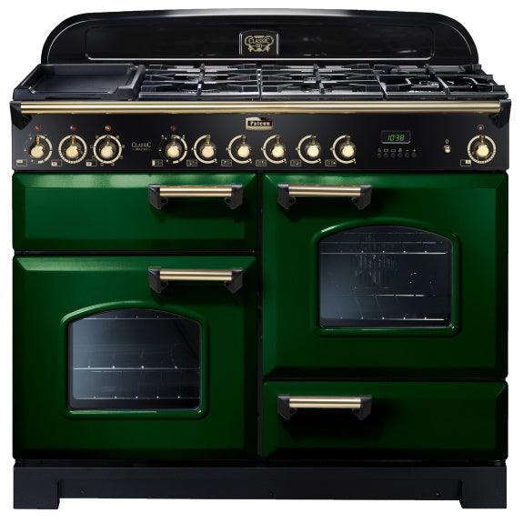 Falcon Classic Deluxe 110cm Dual Fuel Cooker - Green and Brass