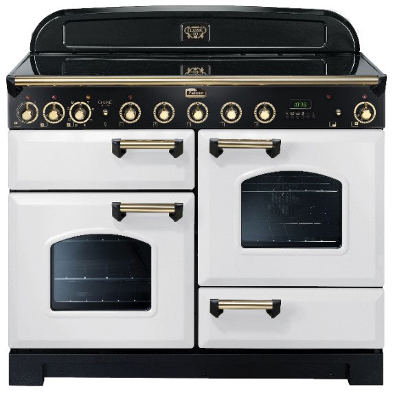 FALCON CLASSIC DELUXE INDUCTION RANGE COOKER WHITE & BRASS 110CM