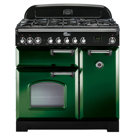 Falcon Classic Deluxe 90cm Dual Fuel Cooker - Green and Chrome