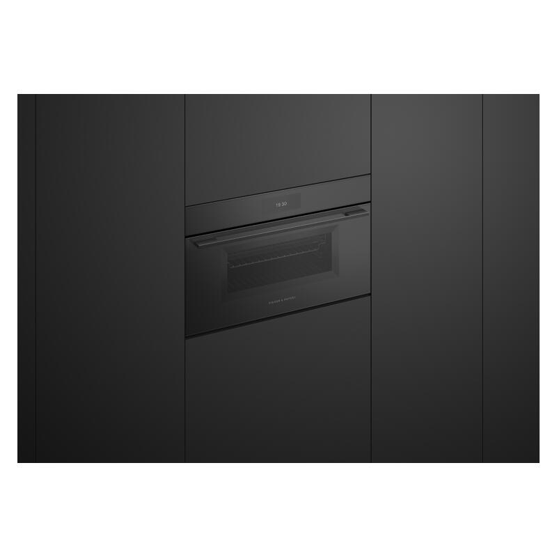 FISHERPAYKEL S9 MINIMAL COMPACT COMBI-MICROWAVE OVEN BLACK GLASS 76CM
