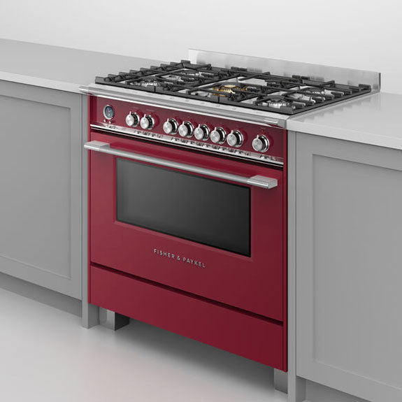 FISHERPAYKEL DUAL FUEL FREESTANDING COOKER RED 90cm