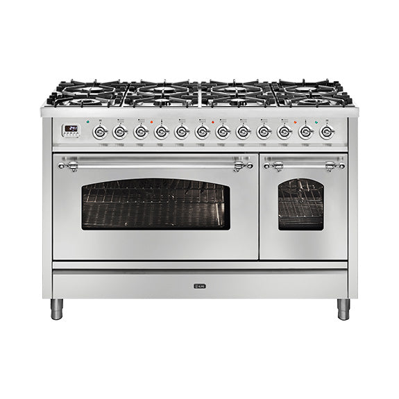 Ilve Nostalgie 120cm 8 Burner Double Oven Freestanding Cooker - Stainless Steel/Chrome