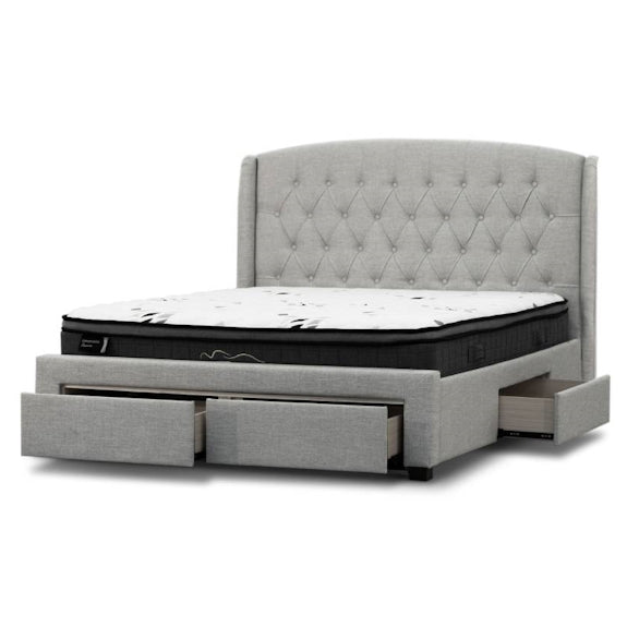 Kingston King Upholstered Storage Bed - Stone