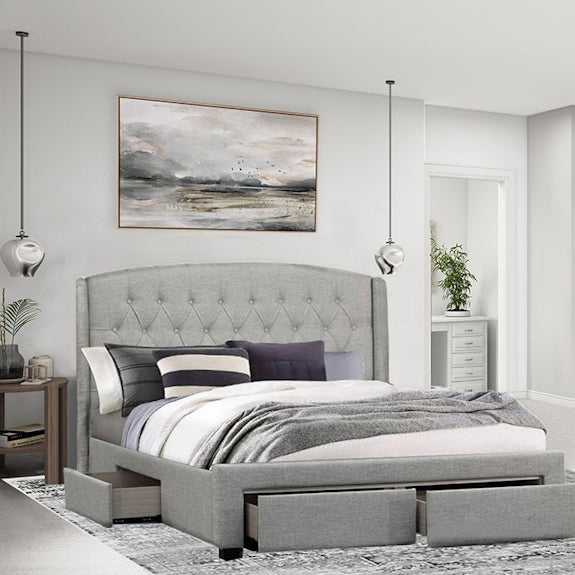 Kingston King Upholstered Storage Bed - Stone