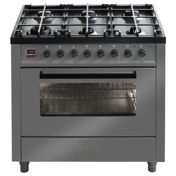 ILVE Grigio Lusso Series 90cm Dual Fuel Freestanding Cooker - Grey