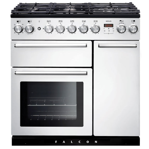 FALCON NEXUS DUAL FUEL COOKER WHITE & CHROME 90cm