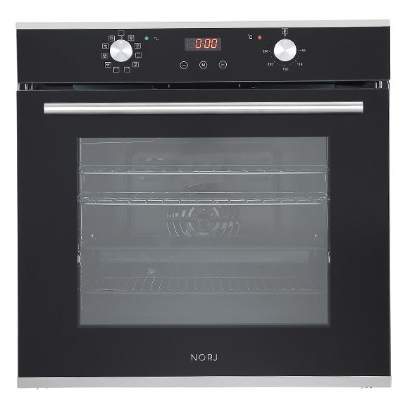 NORJ 60cm Electric Wall Oven - Black Glass/Stainless Steel
