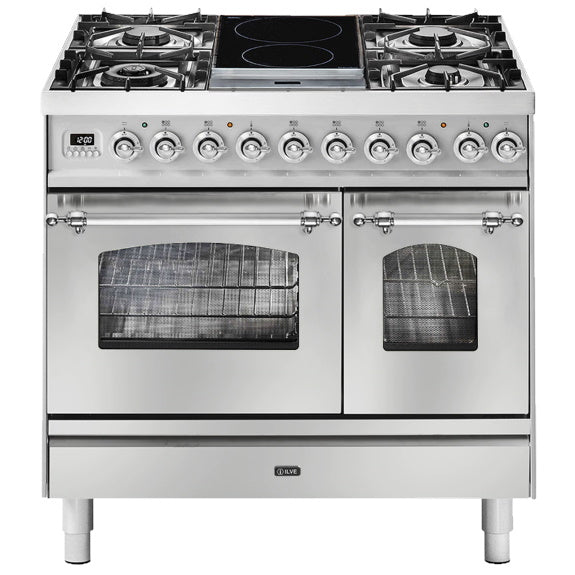 Ilve Nostaglie 90cm 4 Burner 2 Zone Double Oven Freestanding Cooker - Stainless Steel/Chrome