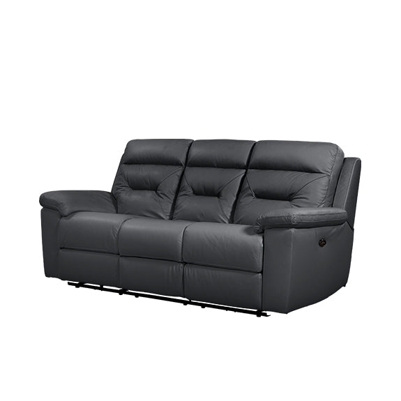 Renato 3 Seater Electric Leather Recliner Sofa - Black