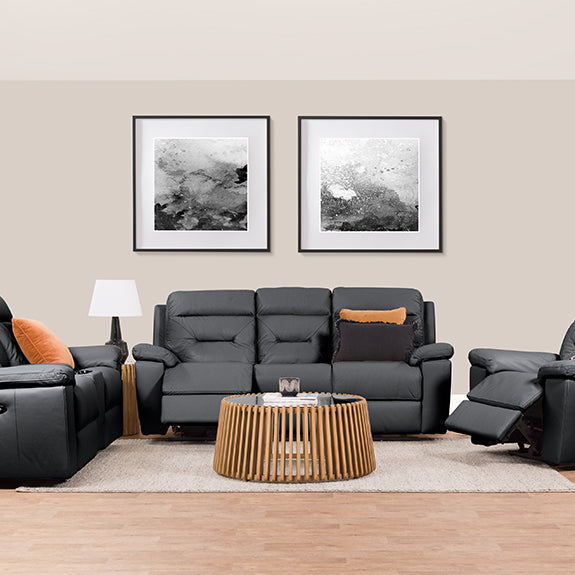 Renato 3 Seater Electric Leather Recliner Sofa - Black