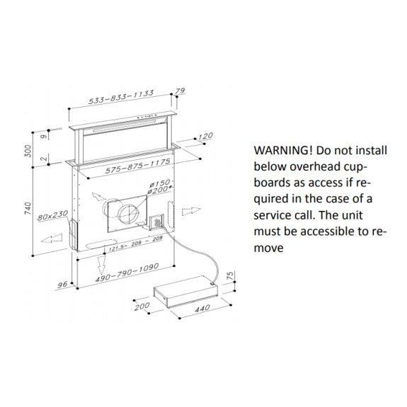 Sirius 58cm Valentina Downdraft Rangehood with SEM2 Motor
