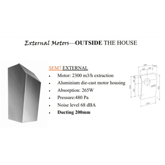 Sirius 120cm Canopy Rangehood with SEM7 Motor - Stainless Steel