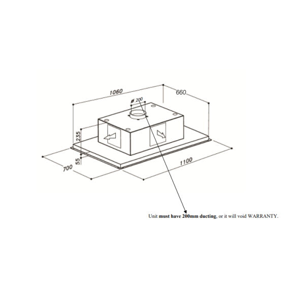 Sirius Valentina 110cm Celing Cassette Rangehood with SEM7 Motor - White