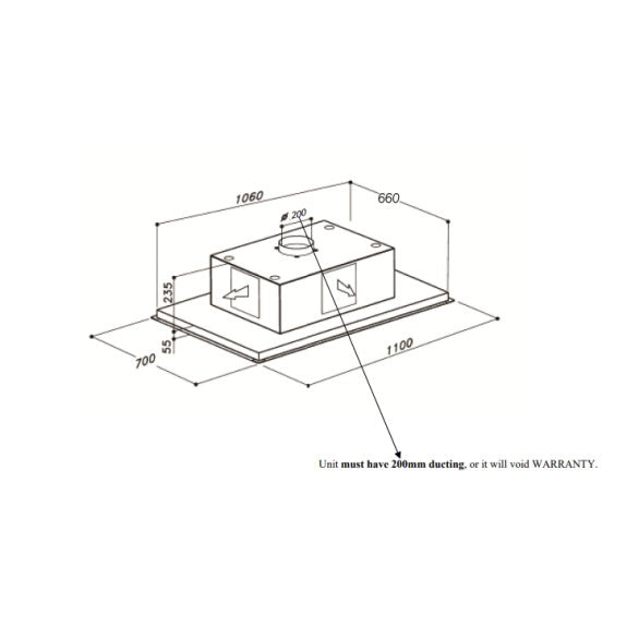 Sirius Valentina 110cm Ceiling Cassette Rangehood with SEM8 Motor - White