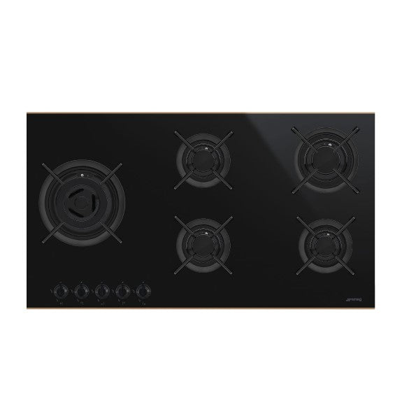 SMEG DOLCE STIL NOVO 5 BURNER CERAMIC COOKTOP BLACK WITH COPPER 90cm