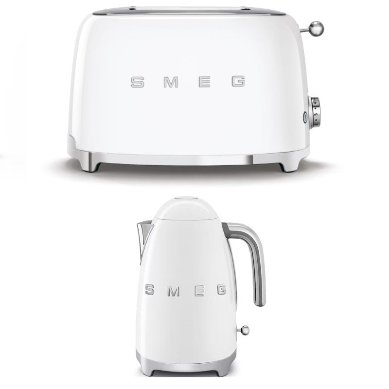 Smeg 50s Retro Style Kettle & 2-Slice Toaster Pack - White