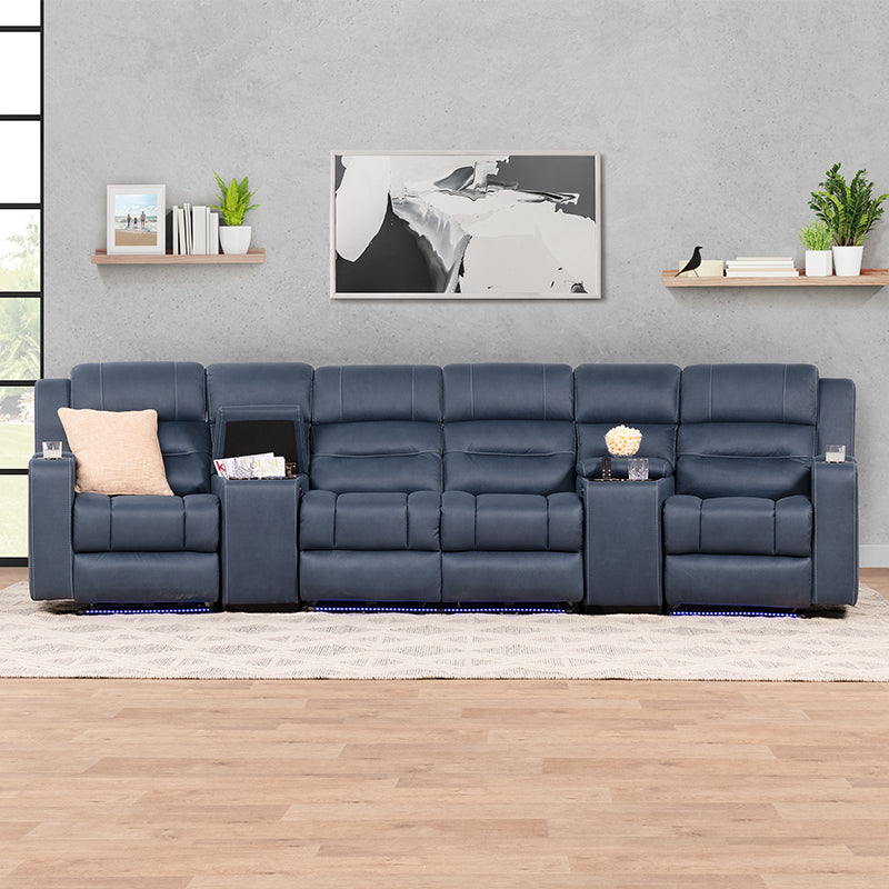Spielberg 4 Seater Home Theatre Electric Recliner Fabric Lounge - Azure