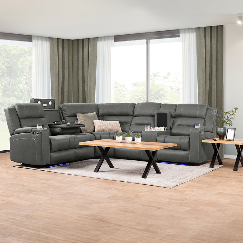 Spielberg 5 Seater Corner Fabric Recliner Lounge - Ash