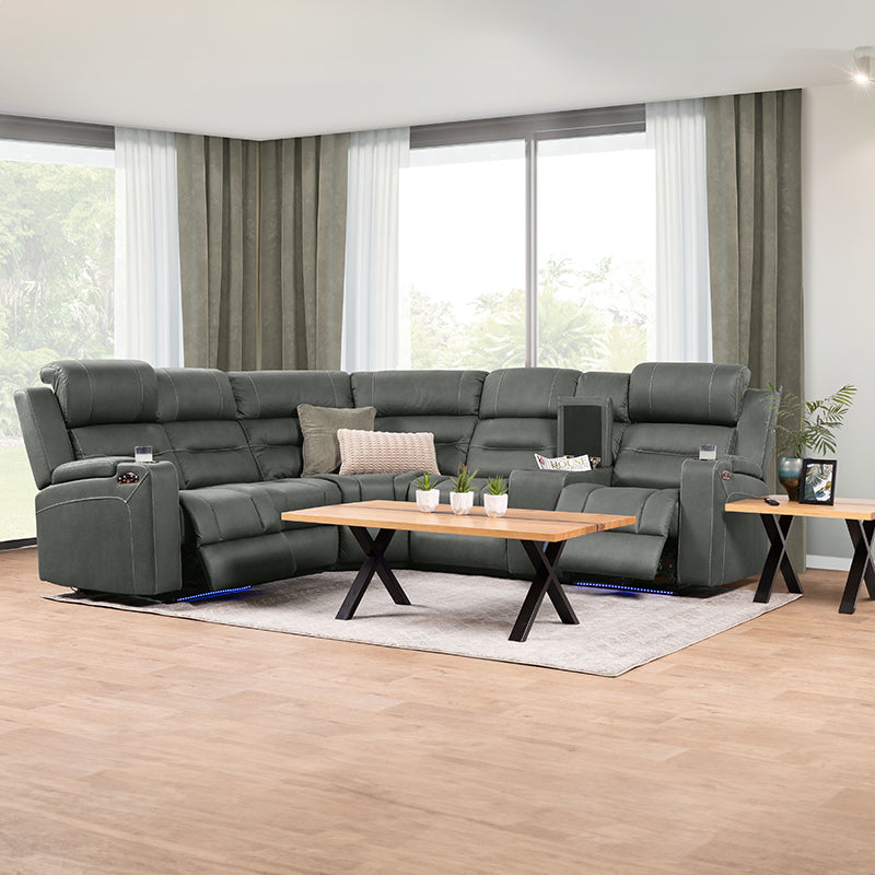 Spielberg 5 Seater Corner Fabric Recliner Lounge - Ash