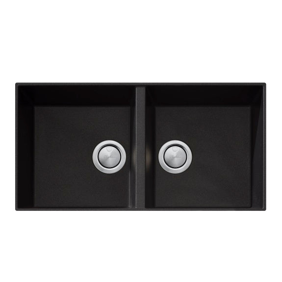 Oliveri Santorini Undermount Double Bowl Sink - Black Granite
