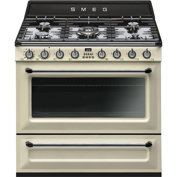 Smeg Victoria 90cm 5 Burner Dual Fuel Freestanding Cooker - Panna Cream
