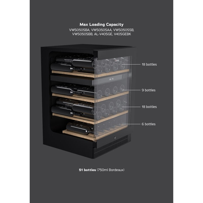 Vintec 50 Bottle Dual Zone Wine Cabinet - Black