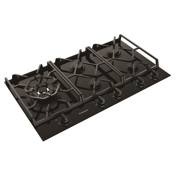 WESTINGHOUSE 5 BURNER BLACK CERAMIC GLASS GAS COOKTOP - COMMERCIAL ONLY 90CM