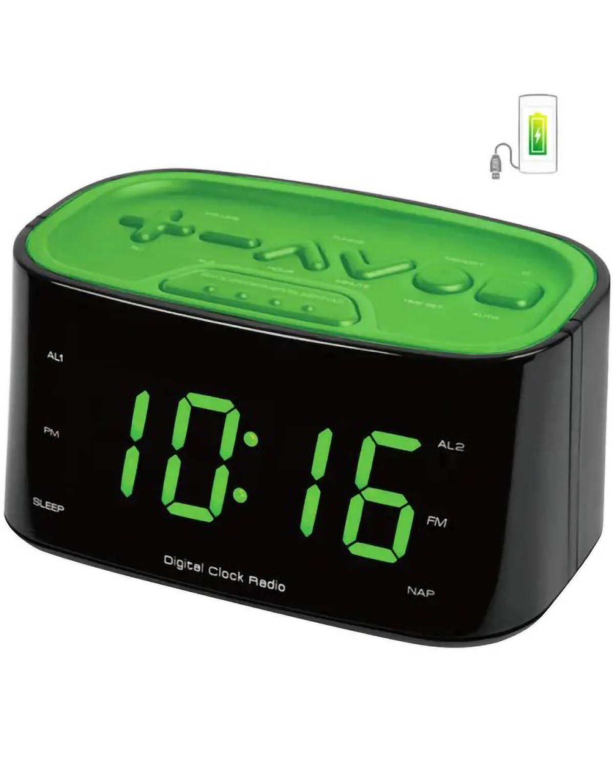 Lenoxx Large Number Display Clock Radio - Green LED