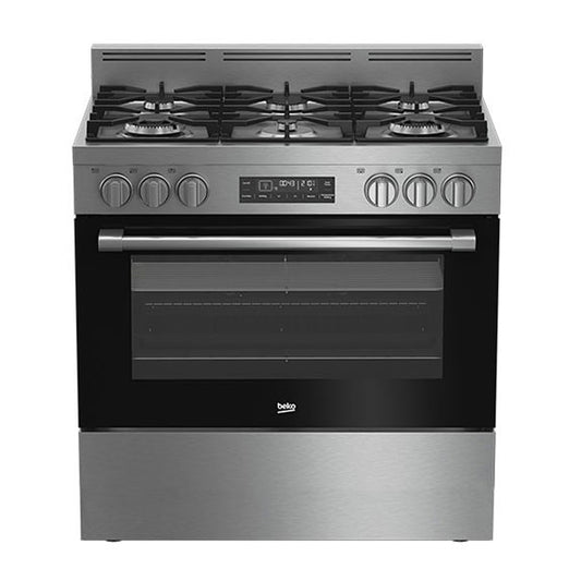Beko 90cm Dual Fuel Freestanding Twin Wok Cooker - Stainless Steel