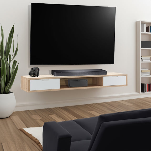 Air 2000mm Wall Mount Entertainment Unit - Light Oak/White