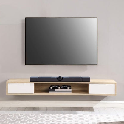 Air 2000mm Wall Mount Entertainment Unit - Light Oak/White