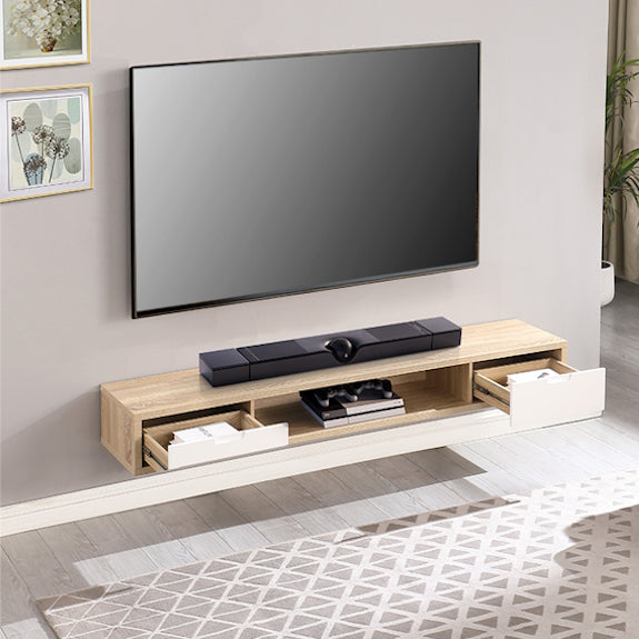 Air 2000mm Wall Mount Entertainment Unit - Light Oak/White